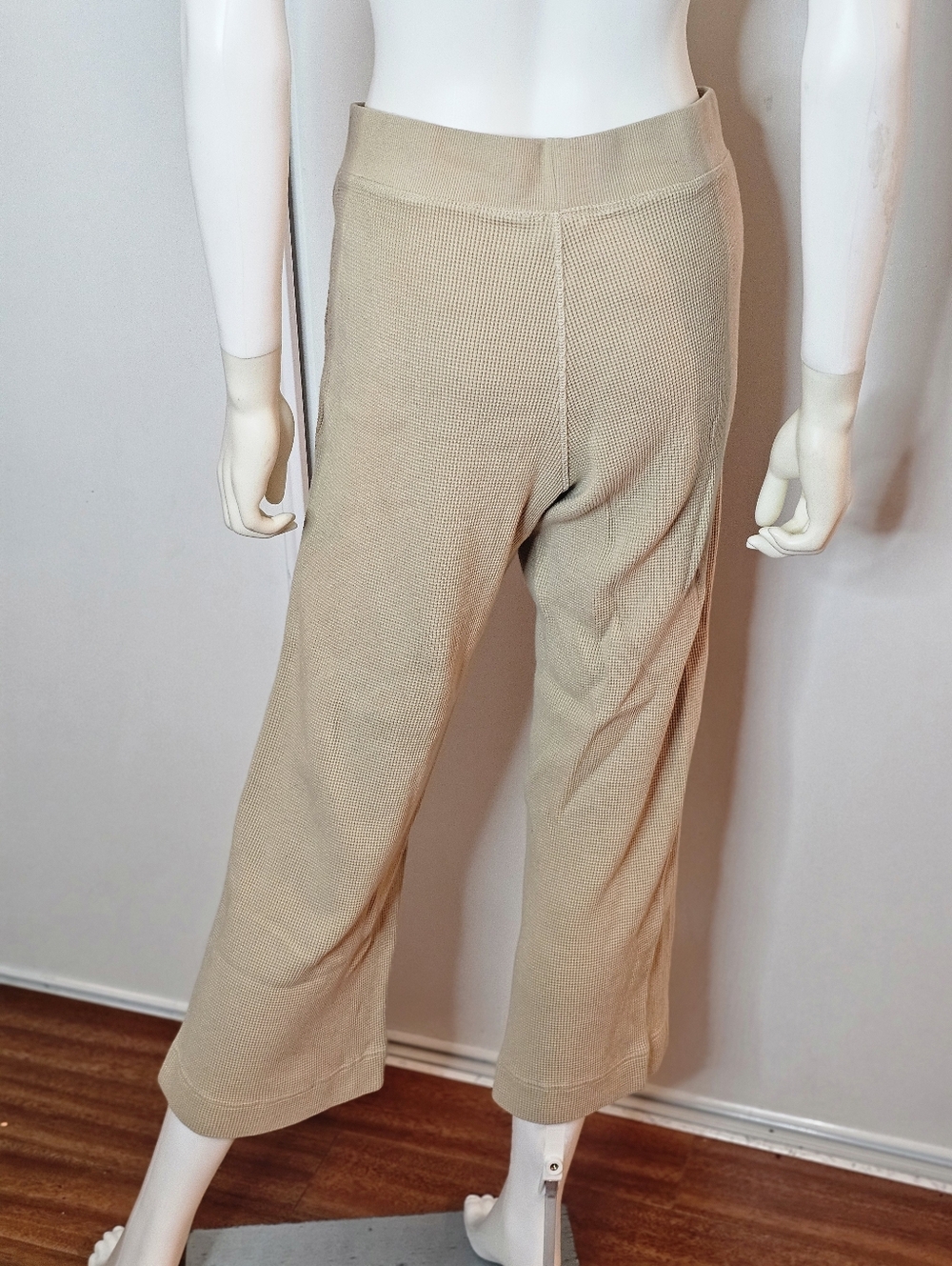 Pact 100% Organic Cotton Waffle Women's Beige Wide-Leg Knit Pants Size M - Picture 10 of 12